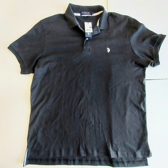 NWT U.S. Polo Assn Luxury Feel Solid Black 100% Cotton Polo Shirt Size Mens XL - Picture 1 of 6